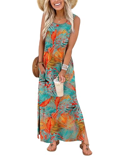 WIHOLL Maxi Dress Summer Dresses 2026 Beach Vacation Clothes Sleeveless Sundresses with Pockets Boho S-3XL