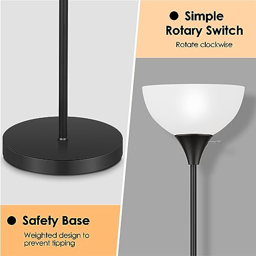 Coucrek Floor Lamp, LED Standing Lamps with White Plastic Shade, Black Modern Torchiere Floor Lamp, Tall Lamps for Living ...