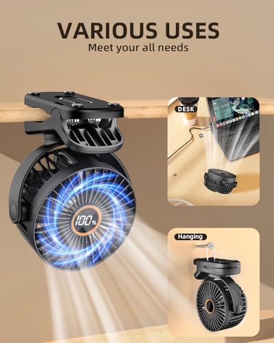 TUNISE Mini Clip on Fan, Battery Operated Desk Fan, Digital display，3 Speeds Adjustable, Bidirectional 360 ° Adjustable, S...
