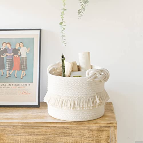 CherryNow Small Woven Storage Baskets, 9.5'' x 7'' inches Cotton Rope Decorative Hamper for Diaper, Blankets, Magazine and...