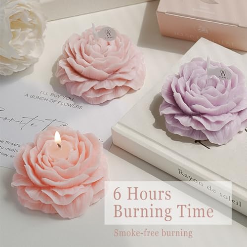 Mewealth Peony Candles Gifts for Women, Soy Wax Aromatherapy Candle, Room Decor Cute Flower Shaped Scented Candles, Aesthe...
