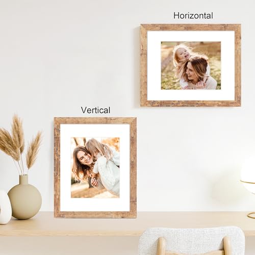iRahmen 11x14 Picture Frame Set of 2 with Tempered Glass, Rustic Brown Frame Display 8x10 Pictures with Mat or 11 x 14 Wit...