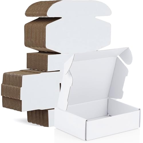 50-Pcs White Small Shipping Boxes - 3 Layer Bulk Corrugated Cardboard Packaging Boxes for Small Business, Ecommerce Mailer...