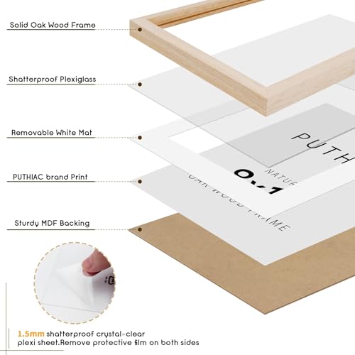 puthiac 8x10 Solid Oak Wood Picture Frame, Fits 6x8 with Mat or 8x10 Without Mat, Wall or Tabletop Display with Stand, Ver...