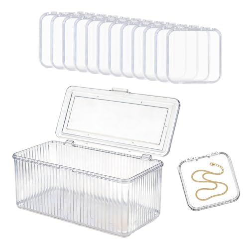FYRLFB Clear Jewelry Storage Box, Acrylic Bracelet Organizer Holder with 12 Pcs 3.4 Inches Portable Anti Tarnish Cases, Tr...