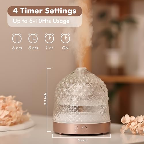 200ml Glass Reservoir Essential Oil Diffuser with Glass Dome Ultrasonic Aromatherapy Diffuser with Four Timer Colorful Lig...
