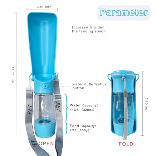 CORIMEI Portable Dog Water Bottle - 2-in-1 Dog Travel Water Bottle with Food Container & Bowl Dispenser, Leak-Proof, Light...