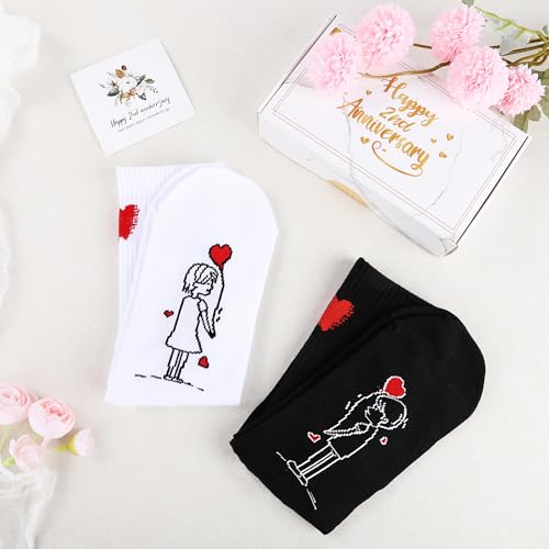 EcoUtens 2nd Anniversary Cotton Gift Set – 2 Pairs of Romantic Cotton Couple Socks with 2 Years Anniversary Card & Gift Bo...
