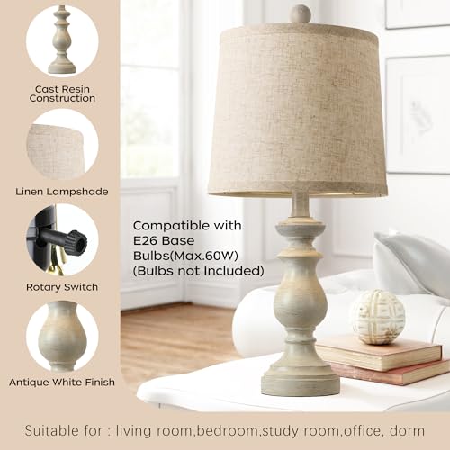 PARTPHONER Traditional Table Lamp Set of 2, Rustic Farmhouse Table Lamps for Living Room Bedroom, 22" Bedside Desk Lamps V...