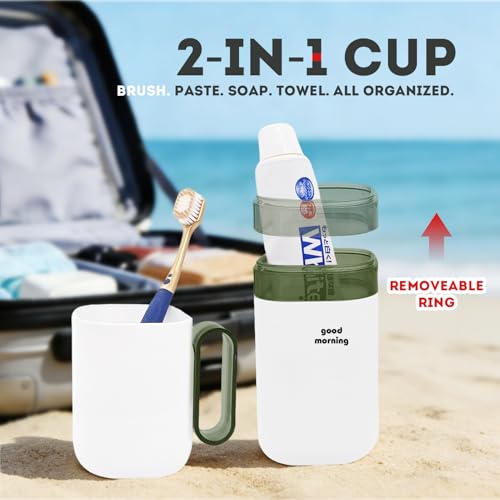 Travel Toothbrush Holder,Toothbrush Holder and Rinse Cup with Handle Toothbrush Travel Case,Multifunctional Toothbrush Cu...