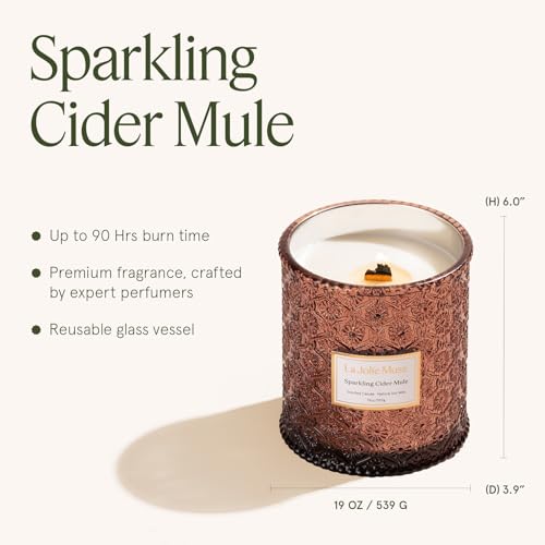 LA JOLIE MUSE Sparkling Cider Mule Candle | Apple Cider, Orange & Amber | 19 oz Wooden Wick | 90-Hour Clean Burn | Vibrant...