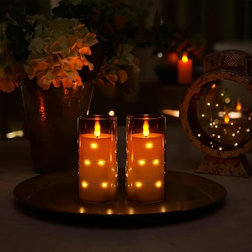 Homemory Flameless Candles with Embedded Star String Fairy Lights, Battery Operated Candles, LED Candle, Fake Candles with...