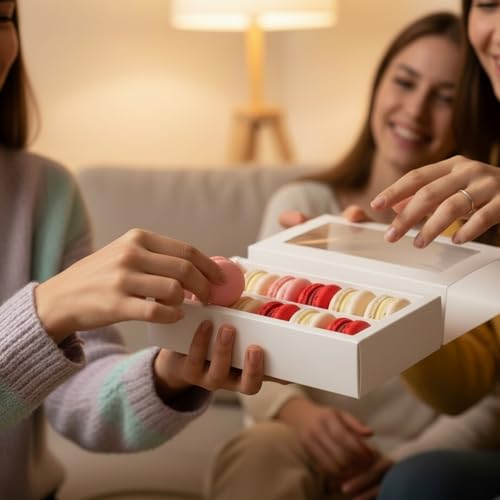 Dicunoy 30 Pack Macaron Boxes for 12, Macaron Gift Box, White Bakery Boxes with Clear Window, Cookie Packaging Box for Str...