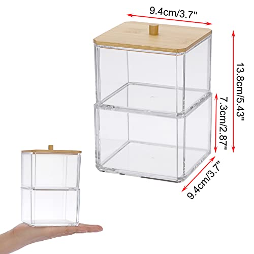 Hipiwe Clear Q-tip Dispenser Holder Acrylic Bathroom Containers 2-Tier Square Apothecary Jar with Lid Canister Cotton Swab...
