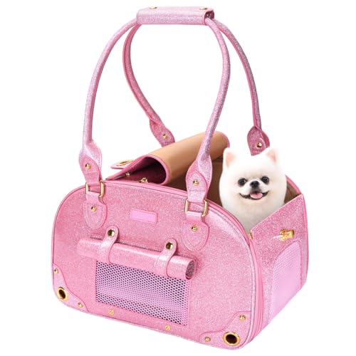 PetsHome Dog Carrier Purse, Pet Carrier, Bling Waterproof Premium Leather Pet Travel Portable Bag Carrier for Cat and Smal...