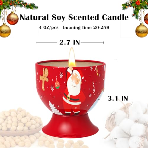 Set of 4 Christmas Snowman Santa Claus Scented Candles Gift Set for Home Women, 4.4oz Natural Soy Wax Strong Cedar, Lavend...