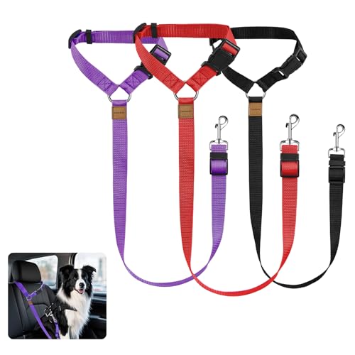 3 Pack Dog Seat Belt for Car, Car Headrest Restraint Adjustable Nylon Fabric, Dog Restraints Vehicle Seatbelts Harness (Bl...