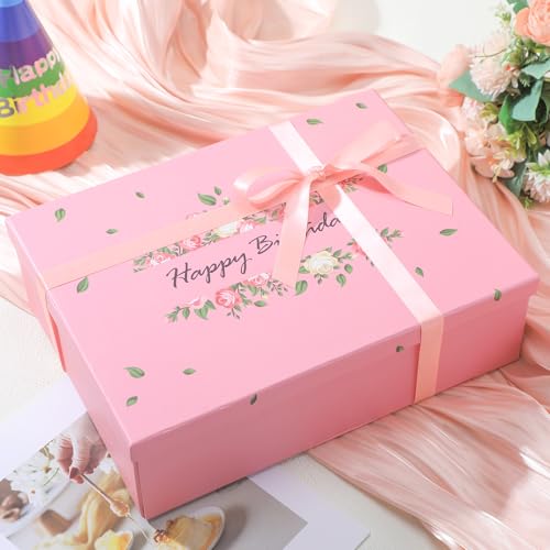 Ctosree 13 Inch Large Luxury Birthday Gift Boxes with Lids for Presents Pink Bow Ribbon Floral Style Gift Box Empty for Bi...