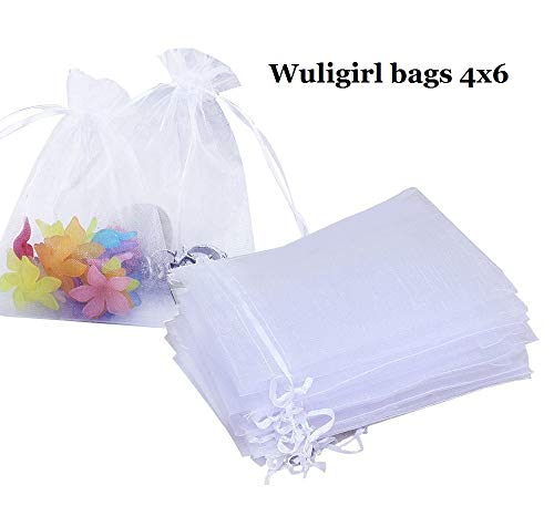 Wudygirl 100 PCS 4x6 Inches Drawstring Organza Bag White Jewelry Pouches Baby Shower Party Wedding Favor Bags (White 100 p...