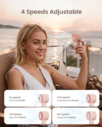 Portable Mini Handheld Turbo Fan, 4 Speed High Velocity Personal [Max 16H Cooling Time], Rechargeable Purse Travel Essenti...