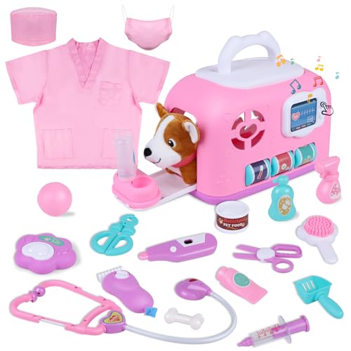 Gifts2U Pet Care Cage Play Set, Vet Clinic and Doctor Kit for Kids with Dress Up Costume, Doctor Medical Pretend Role Play...