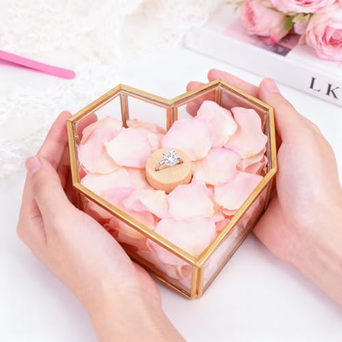Himitimi Vintage Glass Jewelry Box Heart-Shaped Gold Keepsake Box with Hinged Lid Trinket Ring Earring Jewelry Organizer V...