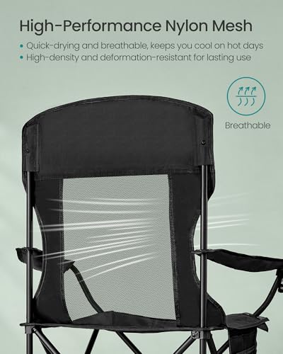 SONGMICS Breathable Camping Chairs, Foldable Outdoor Chairs Set of 2, High Back, Adjustable Armrests, Drink Holder, Weight...