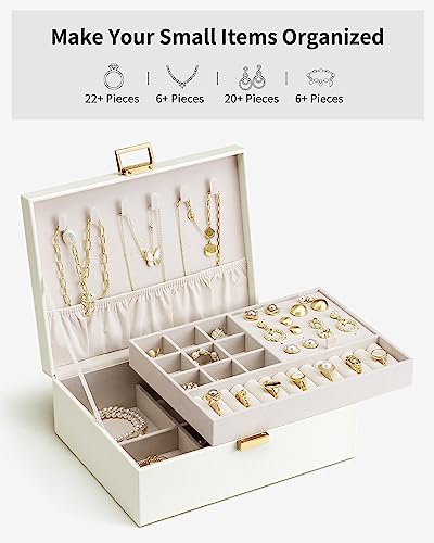 VLANDO Jewelry Box for Women, Gift for Women Girls,2 Layer Jewelry Box,Large Jewelry Organizer for Women Removable Jeweler...
