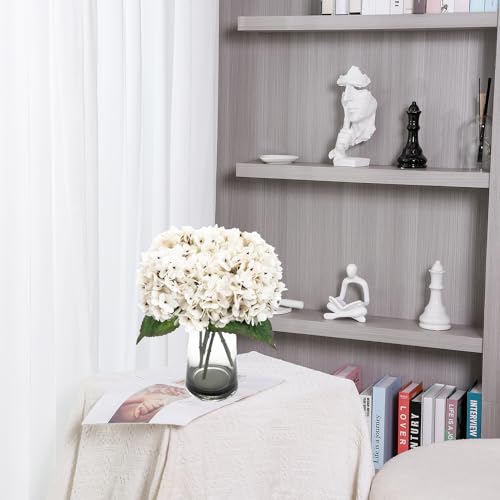 Kimura's Cabin 6pcs Fake White Flowers Artificial Silk Hydrangea Flowers Bouquets Faux Hydrangea Stems for Home Table Cent...