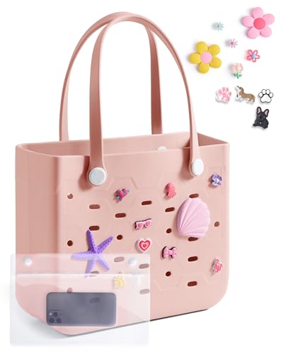 BAGSMART Beach Bag for Women, Water-resistant Rubber Tote Bag, Sandproof Vacation Essentials for Summer Swim Cruise Pool