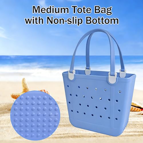 Juyeesm Medium Beach Bag, Waterproof Rubber Beach Bag, Washable Open Tote Bag Durable Tote Travel Bags for Outdoor Sport