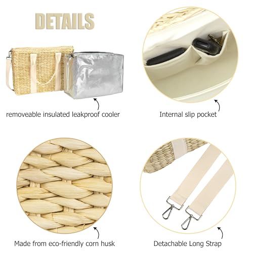 Daytani Insulated Beach Cooler Bag, Leak Proof, Premium Quality Corn Husk, Beach Bag, Pool Bag, Tote Bag, Straw, Rattan, G...