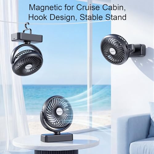 10000mAh Magnetic Cruise Golf Cart Fan, Camping Fans with Hook, Ultra-Compact Travel Fan for Sleeping, Work Light Tool Gif...