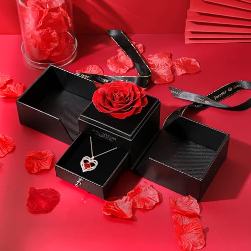 Yabesty Preserved Rose with Love Necklace Jewelry Gift Set, Hand-Made Rose Flower Gifts for Her on Christmas Day,Mother's ...