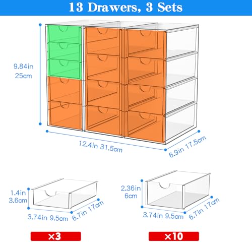 Acrylic Makeup Organizer with 13 Drawers, Bathroom Counter Organizer, Acrylic Organizers, Desk Organizer, Office Supplies,...