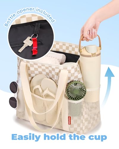 WOOMADA Large Mesh Beach Tote -Tote Bag for Towels & Vacation Essentials