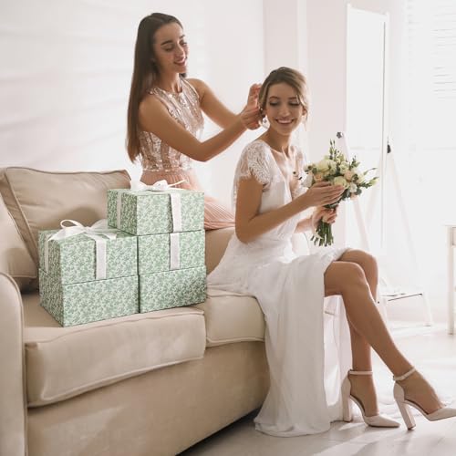 Faccito Green 8 Pack Floral bridesmaid proposal Gift Boxes 8 x 8 x 4 Inch Flower Paper Boxes with Ribbon Label Card for We...