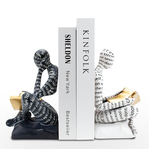 Heavy Duty Book Ends for Shelves, Thinker Decorative Bookends for Heavy Books, Unique Book Stoppers to Hold Book, Bookshel...