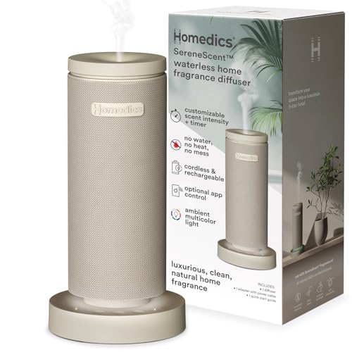 Homedics SereneScent Mini Fabric Rechargeable Waterless Diffuser, Cordless Aromatherapy Device, Use with SereneScent Oil 1...