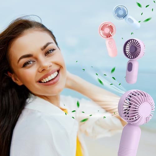 Rossesay 6 Pcs Mini Portable Fan Bulk Cute Handheld Lightweight Small Little Personal Hand Eyelash Fan 3 Speeds USB Rechar...