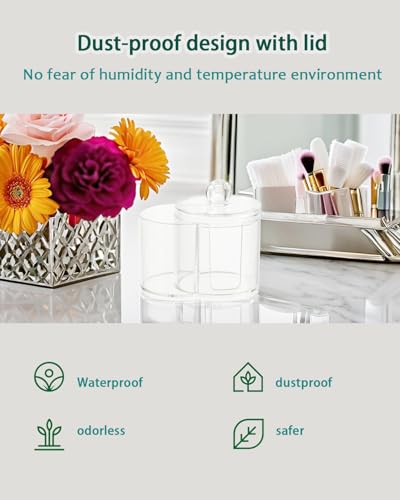 AkoSlale Clear Plastic 2-in-1 Cotton Swab Dispenser & Makeup Pad Holder - Shatterproof Bathroom Vanity Organizer Apothecar...