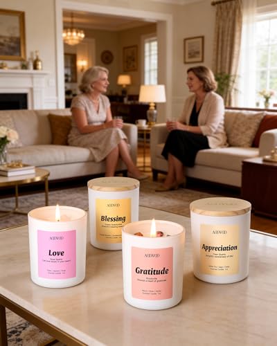 AOOVOO Mothers Day Candles Set for Women - 4 Pack Candles for Home Scented, Aromatherapy Candle with Crystals, Gratitude R...