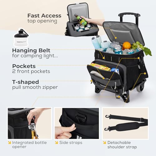 TOURIT Collapsible Cooler with Wheels, Insulated Rolling Cooler with All-Terrain Cart, Waterproof Soft Sided Cooler Bag fo...