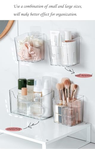 Set Of 2 Storage Organizer Bins Wall Mounted Shower Caddy, Bathroom shelves Stackable Clear Plastic Toothbrush Holder Adhe...