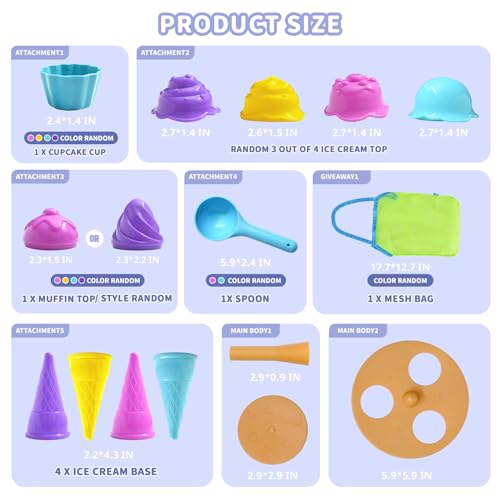 SupMLC Beach Toys Ice Cream Sand Toys - Toddlers Beach Essentials for Kids Girls Boys, Sand Molds, Shovels with Collapsibl...