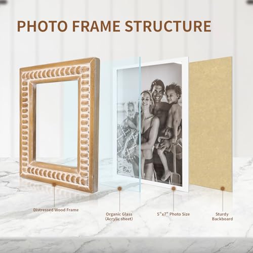 MACVAD Large Rectangular Natural Wood Picture Frame With Decorative Beads- Perfect for 5X7 Single Photos - Farmhouse Gift ...