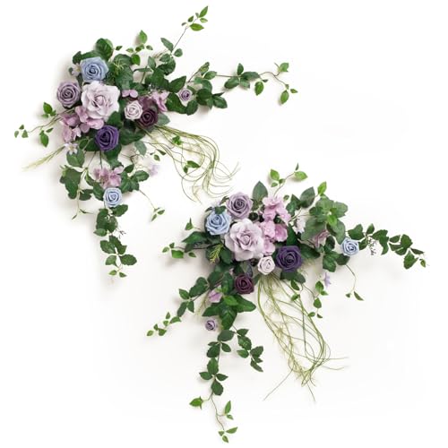 Ling's moment 2PCS Purple Artificial Flower Garland Wedding Arch Flowers Lilac Floral Swags Table Centerpieces Lavender Gr...
