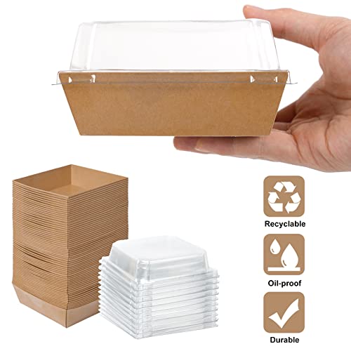 Kosotody 50 Pack Charcuterie Boxes with Clear Lids, 4 Inches Brown Oil-Proof Kraft Paper Food Containers Bakery Boxes for ...