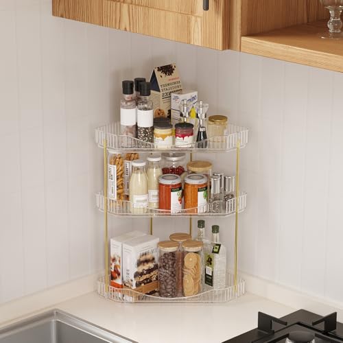 Lifewit 3-Tier Corner Bathroom Counter Organizer, Plastic Makeup Skincare Organizers Storage Countertop, Large Sink Cosmet...