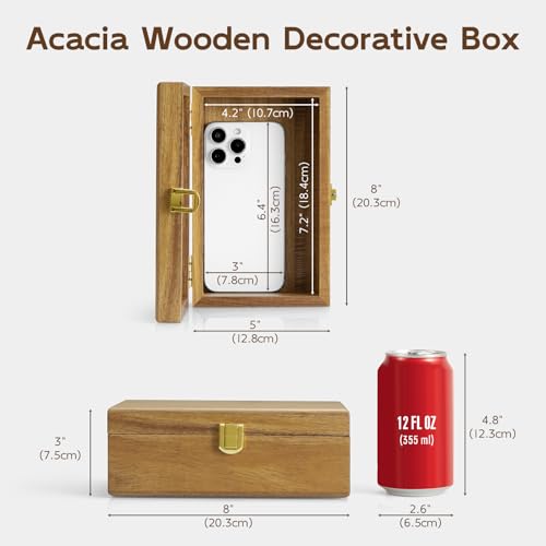 BWODYAY Acacia Wood Decorative Box with Lid, Small Jewelry Box, Memories Box, Keepsake Boxes with Lids, Wooden Gift Box